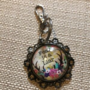 Floral Keychain with Inspirational Quote Fear is a liar